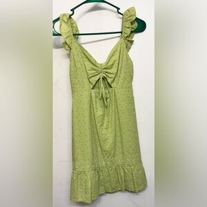 Live To Be Spoiled Lime Green Ruffled Eyelet Bodycon Dress With Front Cutout XS